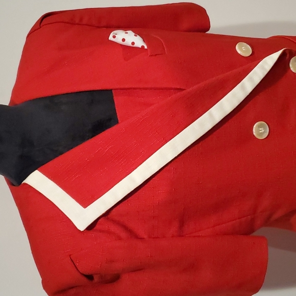 1980's KASPER Vintage Red Two Piece Short Sleeve Suit Sz 14 runs small - Picture 2 of 12